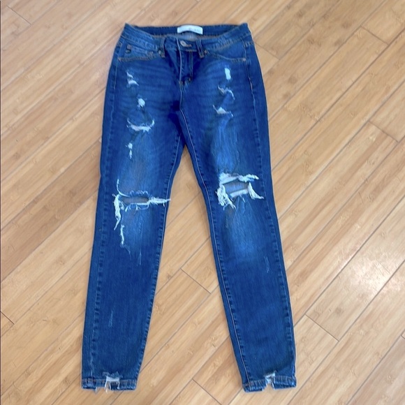 KanCan Ripped Medium-Dark Blue 7/27 Shark Bite Distressed Skinny Jeans - Picture 1 of 11